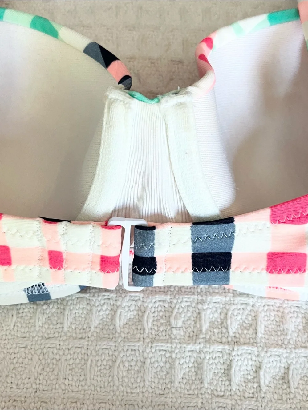 aerie Pink, Mint & Black Plaid High-Waist Swim Bikini medium 32C
